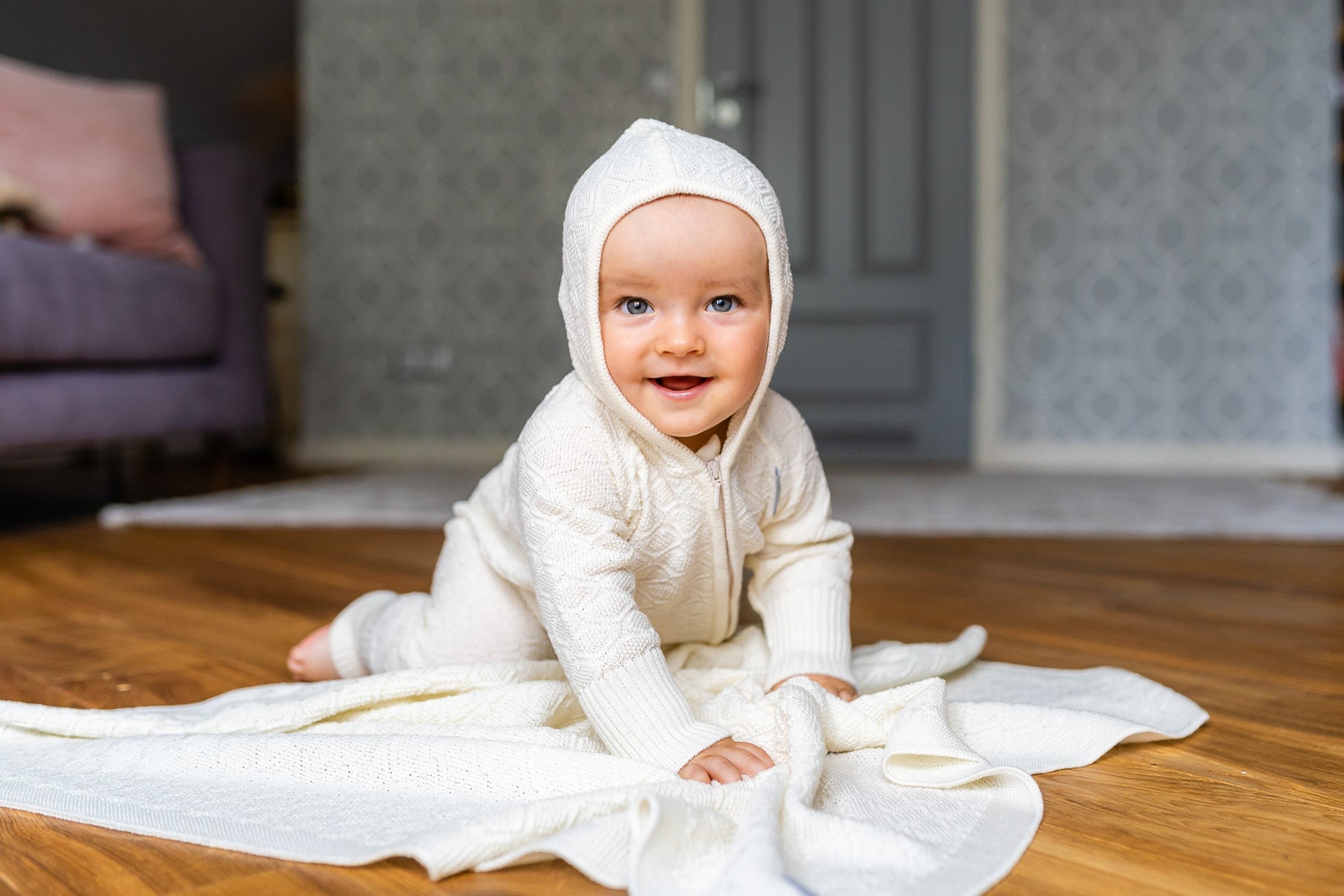 Merino wool baby blanket HAPPINESS